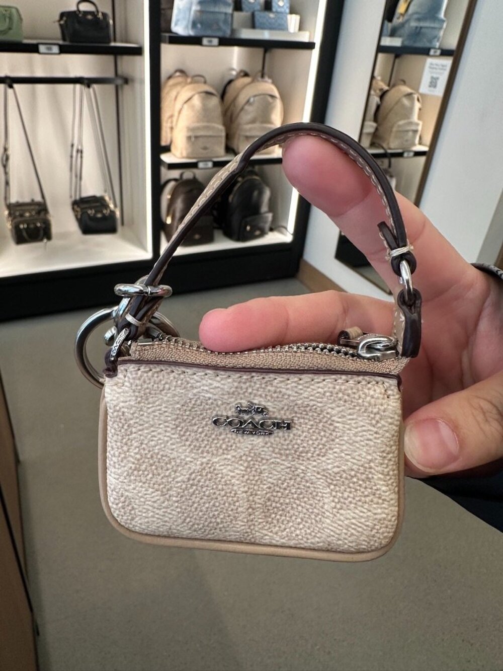 NWT! Coach CX067 Mini Nolita Bag Charm In Signature Chambray Silver/Sand